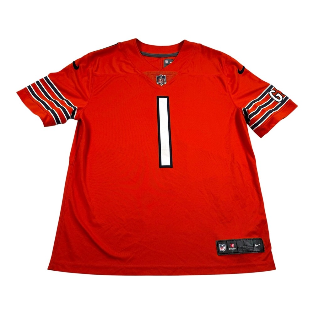 Chicago Bears Football Jersey Mens Large Orange NFL Nike Fields 1 On Field